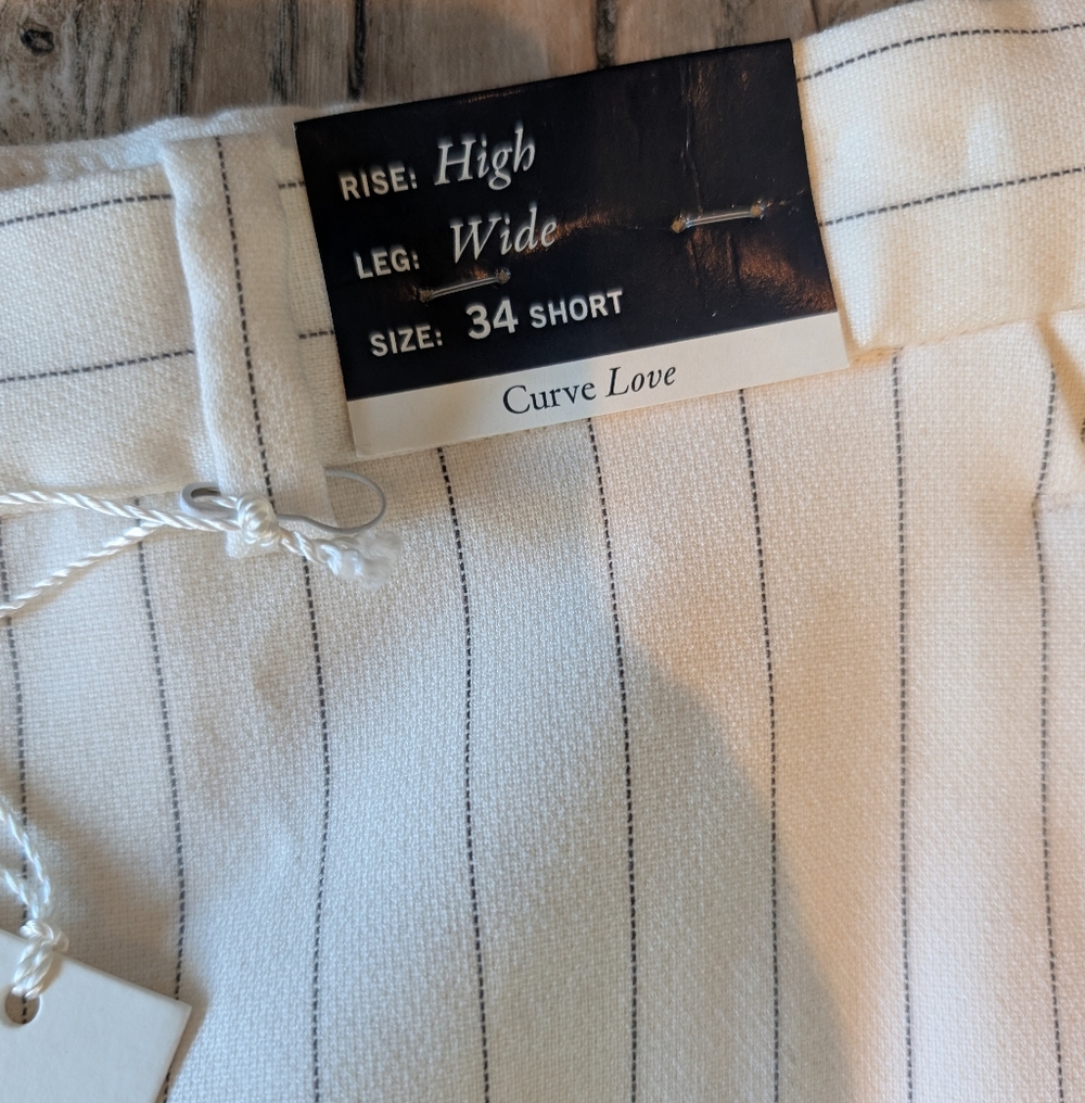 ABERCROMBIE & FITCH Curve Love Sloane Tailored Wide Leg Pant Cream Pinstripe 34S - Picture 17 of 17